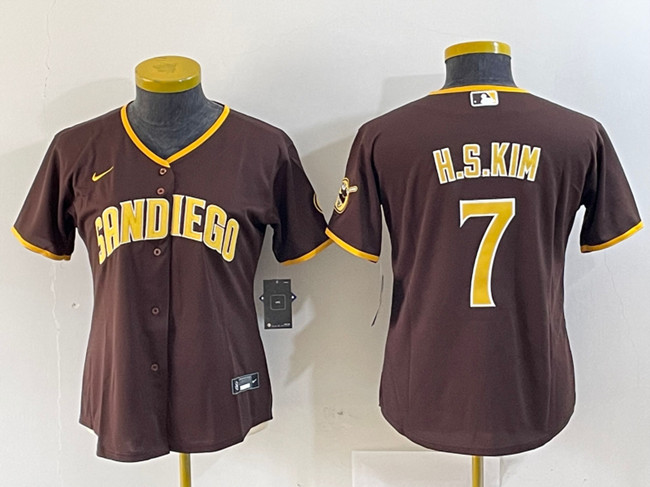 Women's San Diego Padres #7 Ha Seong Kim Brown Stitched Baseball Jersey(Run Small) Women's San Diego Padres #7 Ha Seong Kim Brown Stitched Baseball Jersey(Run Small)